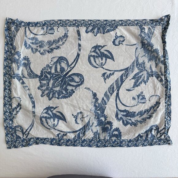 Pottery Barn Flora Organic Cotton Pillow Sham Blue Reversible Floral Standard